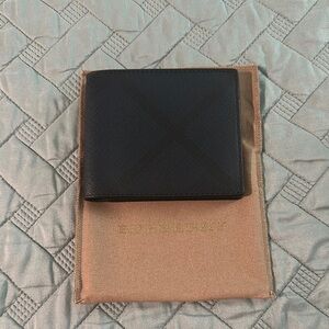 Burberry Black & Blue Leather Check Bifold Wallet (Never Used)